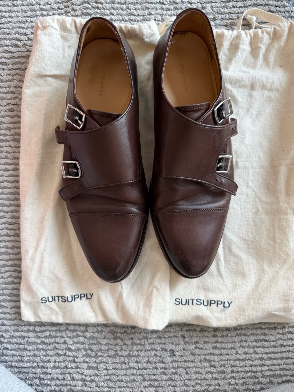 Suitsupply Brown Double Monk Strap Leather Oxfords